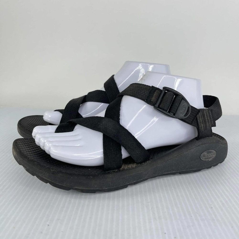 Chaco Women's Z Cloud Toe loop Strappy Sandals US 10 Solid Black Hiking shoes